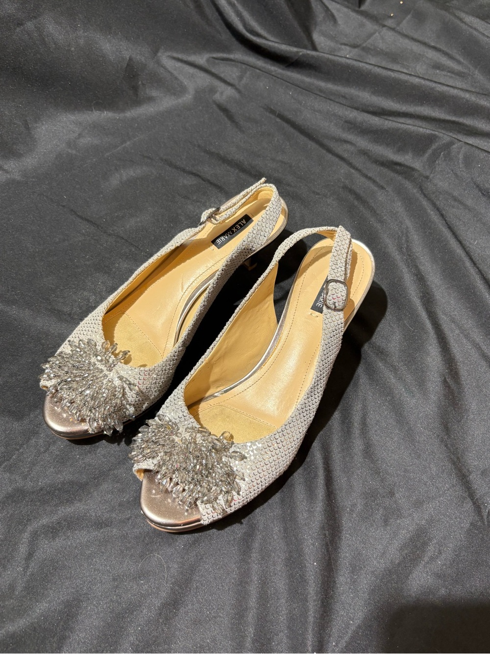 Alex Marie Silver Crystal-Embellished Slingback Mules